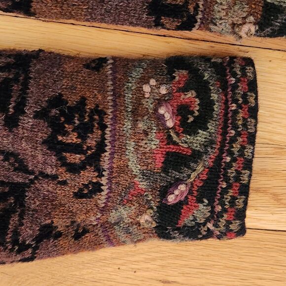 Icelandic Design Floral Fall Colors Wool Zip 90's Cardigan Sweater Jacket, Sz S - Picture 6 of 12